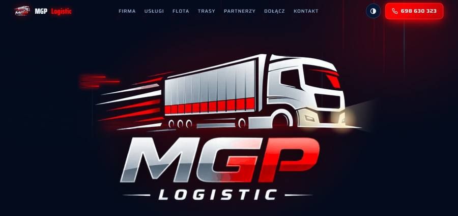 Strona internetowa dla firmy transportowej, MGP Logistic, widok strony głównej