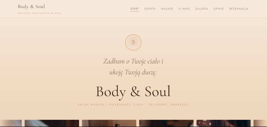 Strona internetowa dla salonu masażu, Body & Soul, widok strony głównej